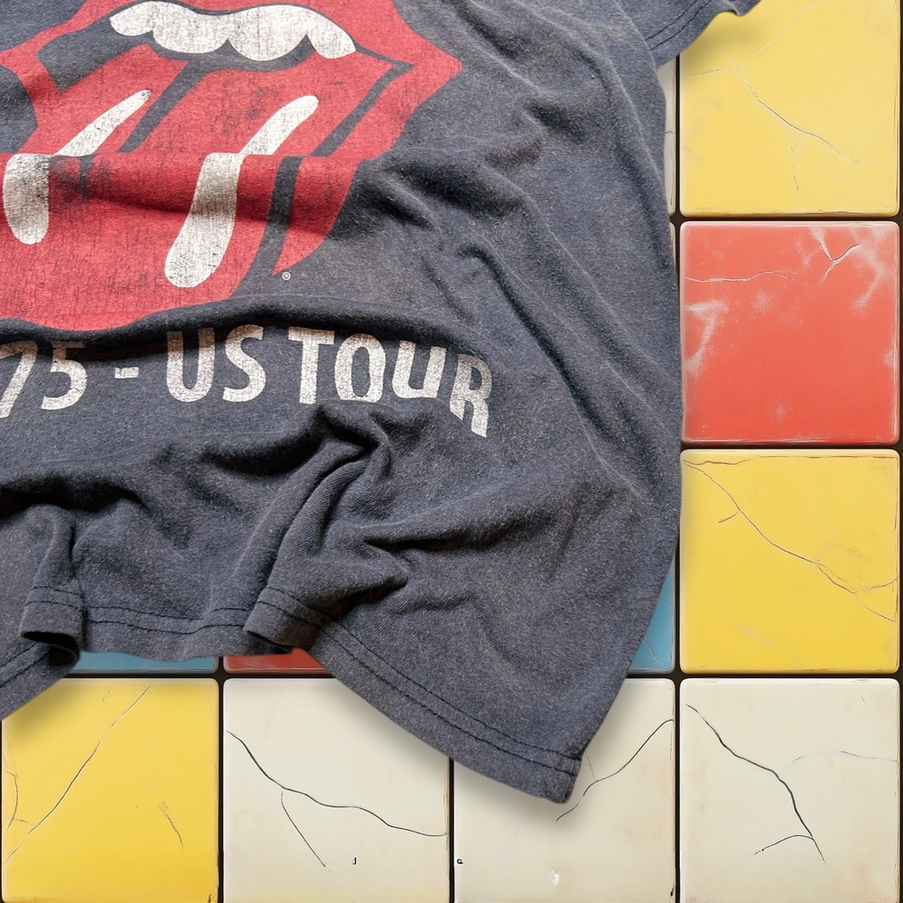 Rolling Stones 1975 US Tour Tee Y2K Black S Sun Faded Band Rock Music Lips Shirt - Picture 8 of 15